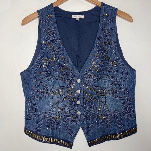 Armand Ventilo Embellished Denim Vest Studs Rivet Beads Applique Western Boho - Picture 5 of 16